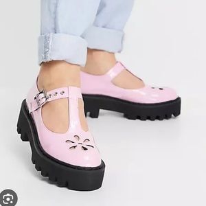 LAMODA Chunky T-Bar Pink Patent Shoe Loafer Size US 8